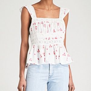 Pink and White Floral Lace Free People Top